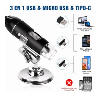 Foto 3 | Foto 3 | 3 En 1 Microscopio Digital Lab.g Usb 1600x Zoom Optico Hd 8 Leds Negro