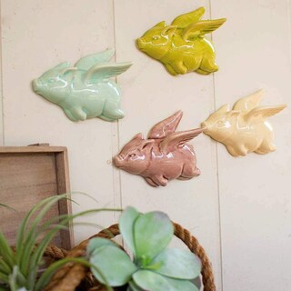 Foto 2 | Foto 2 | Set De 4 Figuras Kalalou De Cerámica Con Forma De Cerdo Volador 15 X 13 Cm - Venta Internacional.
