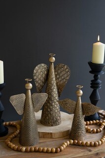 Foto 1 | Foto 1 | Portavelas Kalalou Set De Ángeles Navideños Dorados Envejecidos - Venta Internacional.