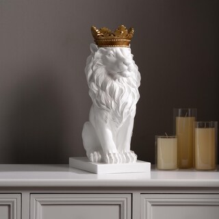 Foto 1 | Foto 1 | Escultura Hi-line De 37 Cm De León Blanco Con Corona Dorada - Venta Internacional.
