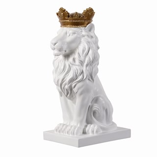 Foto 5 | Foto 5 | Escultura Hi-line De 37 Cm De León Blanco Con Corona Dorada - Venta Internacional.