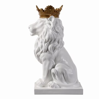 Foto 6 | Foto 6 | Escultura Hi-line De 37 Cm De León Blanco Con Corona Dorada - Venta Internacional.
