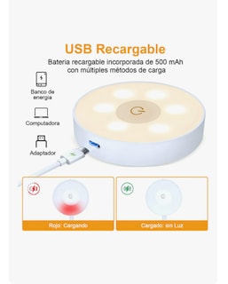 Foto 3 | Foto 3 | Luz Led Táctil Recargable Adooadii 6 Pzas Usb 3 Colores Armario/clóset