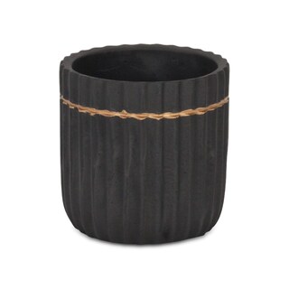 Foto 2 | Foto 2 | Planter Cheung's Aurine 14 Cm Cerámica Estriada Ribete Dorado Negro - Venta Internacional.