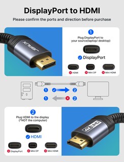 Foto 3 | Foto 3 | Cable Displayport A Hdmi Jsaux 4k Uhd 2k @120hz /4k @30 2 M - Venta Internacional.