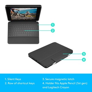 Foto 7 | Foto 7 | Funda Protectora Con Teclado Logitech Rugged Folio Para Ipad Negra - Venta Internacional.
