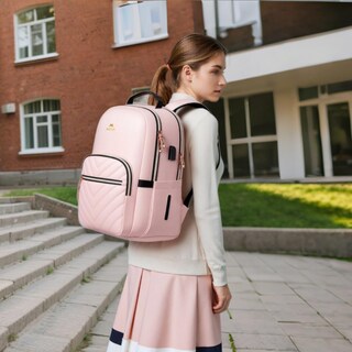 Foto 2 | Foto 2 | Mochila Acolchada Matein Para Portátil De 17 Pulgadas Con Carga Usb Rosa - Venta Internacional.