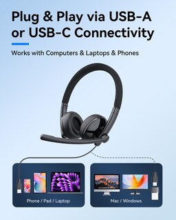 Foto 7 | Foto 7 | Auriculares Con Cable Emeet Hs50 Con Micrófono Cancelación De Ruido Usb-a/c - Venta Internacional.
