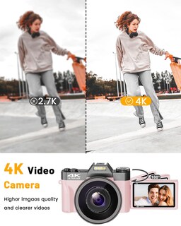 Foto 3 | Foto 3 | Cámara Vianger 4k Vlogging De 56 Mp Para Fotografía Y Vídeo Color Rosa - Venta Internacional.