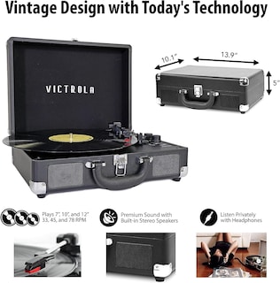 Foto 5 | Foto 5 | Tocadiscos Victrola Vintage De 3 Velocidades Bluetooth Negro Vsc-550bt - Venta Internacional.
