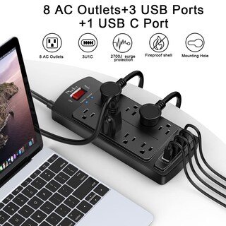 Foto 2 | Foto 2 | Regleta Protector De Sobretensión Nuetsa Con 8 Enchufes Y 4 Puertos Usb - Venta Internacional.