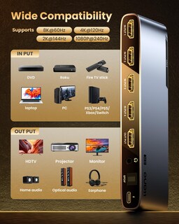 Foto 7 | Foto 7 | Conmutador Hdmi Llano 4k @120hz 4x1 Con Extractor De Audio De 7.1 Canales Gris - Venta Internacional.