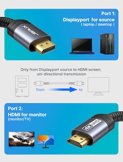 Foto 6 | Foto 6 | Cable Displayport A Hdmi Jsaux 4k De 3 M Nailon Trenzado Negro - Venta Internacional.