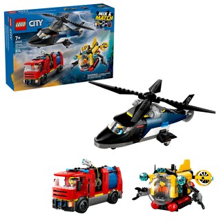 Foto 1 | Foto 1 | Lego City Remix: Helicóptero Camión De Bomberos Y Submarino 3 Juguetes De Construcción Modulares Combinables En 1 Set De Const