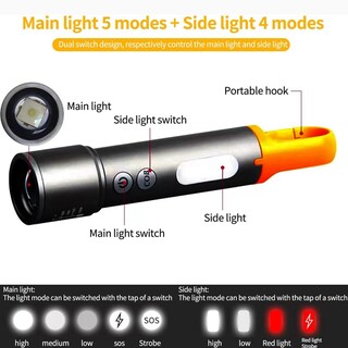 Foto 3 | Foto 3 | Linterna Led Recargable Yzyoe Con Zoom Multicolor De 16 Cm - Venta Internacional.