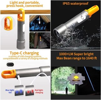 Foto 4 | Foto 4 | Linterna Led Recargable Yzyoe Con Zoom Multicolor De 16 Cm - Venta Internacional.