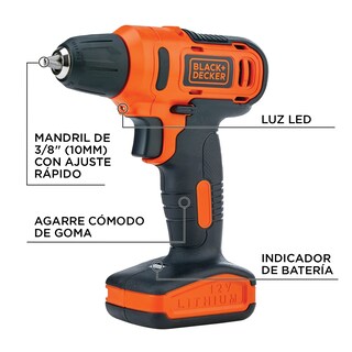 Foto 2 | Foto 2 | Black+decker Taladro Atornillador 3/8'' (10mm) 12v Incluye Cargador Y 13 Accesorios Ld12s