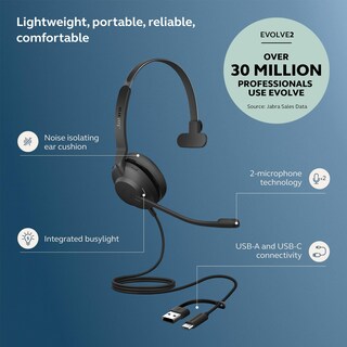 Foto 2 | Foto 2 | Headset Jabra Evolve2 30 Se Con Cable Monoaural Usb-a Y Usb-c - Venta Internacional.