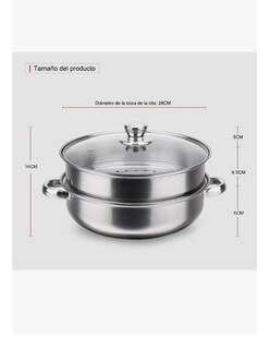 Foto 2 | Foto 2 | Olla De Acero Inoxidable Vaporera De Cocina 2 Capas 28cm