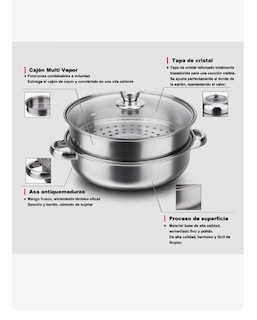 Foto 4 | Foto 4 | Olla De Acero Inoxidable Vaporera De Cocina 2 Capas 28cm
