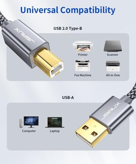 Foto 2 | Foto 2 | Cable De Impresora Jsaux Usb 2.0 Tipo A Macho A B Macho De 20 Pies Gris - Venta Internacional.