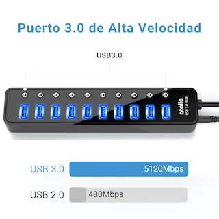Foto 3 | Foto 3 | Hub Usb 3.0 Atolla De 10 Puertos Con Conmutadores Individuales Y Adaptador - Venta Internacional.