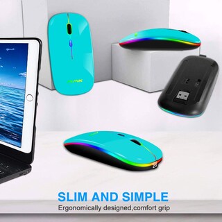 Foto 7 | Foto 7 | Ratón Inalámbrico Bluetooth Mmk Recargable De 2 4 G Usb Led Seafoam - Venta Internacional.
