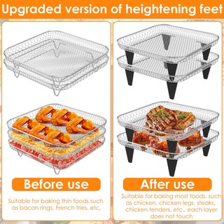 Foto 3 | Foto 3 | Estante Cuadrado Para Freidora De Aire De 8 Pulgadas 3 Capas Apilable Deshidratador Cesta Apilable De Acero Inoxidable Con