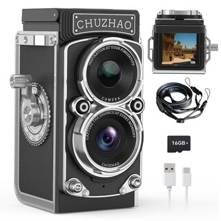 Foto 1 | Foto 1 | Mini Cámara Digital Clásico Portátil Retro De Doble Lente Estilo Réflex Con Tarjeta De 16 Gb Fotos De 12 Mp Enfoque Automátic