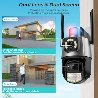 Foto 2 | Foto 2 | Reobiux Cámara De Seguridad Exterior 2k 4mp Cámara De Seguridad Wifi De Doble Lente Con Alarma Cámara De Seguridads Inalámbric