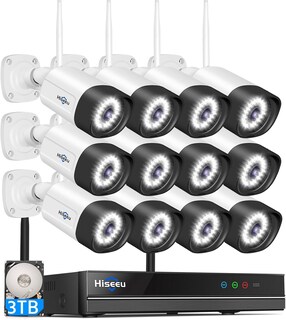 Foto 1 | Foto 1 | Hiseeu Wifi Sistema De Cámara De Seguridad Al Aire Libre 12pcs 16ch Nvr Sistema De Cámara De Vigilancia color De Visión Nocturna