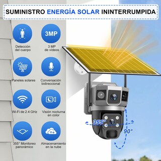 Foto 2 | Foto 2 | 3mp Camara De Seguridad Wi-fi Exterior Con Panel Solar 2 Lentes Que Giran 360° Visión Nocturna En Color Detección De Movimien