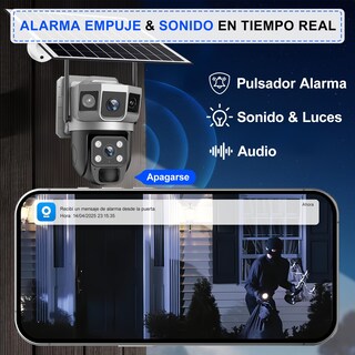 Foto 5 | Foto 5 | 3mp Camara De Seguridad Wi-fi Exterior Con Panel Solar 2 Lentes Que Giran 360° Visión Nocturna En Color Detección De Movimien