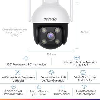 Foto 6 | Foto 6 | Tenda Rh7 Cámara De Seguridad Para Exteriores Cámara Wifi De 4 Mp Cobertura Visual De 360 ° Visión Nocturna De Color Modo Pa