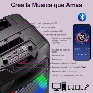 Foto 3 | Foto 3 | Airamp Bocina Grande Bluetooth 59cm Subwoofer Con Micrófono Con Cable 30w Partybox 2600mah Para Exterior Bafle Amplificado Profe