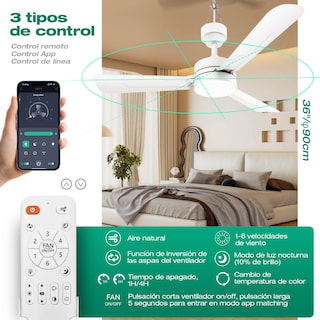 Foto 4 | Foto 4 | Ventilador De Techo Con Gancho ventilador De Techo 40w 5m Cable De Luz diámetro 36in/90cm.con Mando A Distancia  Adecuado Para L