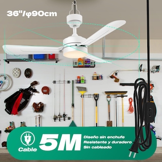 Foto 5 | Foto 5 | Ventilador De Techo Con Gancho ventilador De Techo 40w 5m Cable De Luz diámetro 36in/90cm.con Mando A Distancia  Adecuado Para L