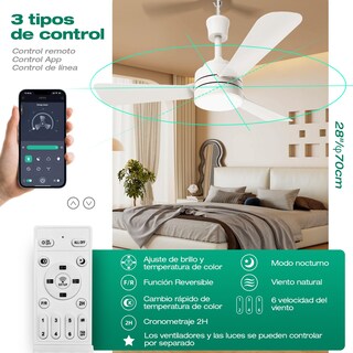 Foto 4 | Foto 4 | Ventilador De Techo Enchufable Con Gancho ventilador De Luz 35w 5m Cable De Luz diámetro 28in/70cm.con Mando A Distancia  Adecua