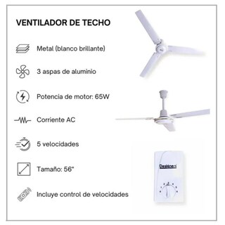 Foto 6 | Foto 6 | Ventilador De Techo 56 Pulgadas 3 Aspas 5 Velocidades