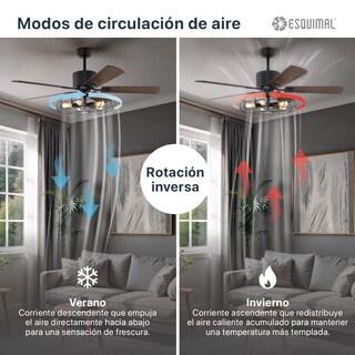 Foto 2 | Foto 2 | Esquimal Ventilador De Techo Con Luz Abanico 132 Cm Estilo Industrial Función Reversible Aspas De Madera 6 Velocidades Temp
