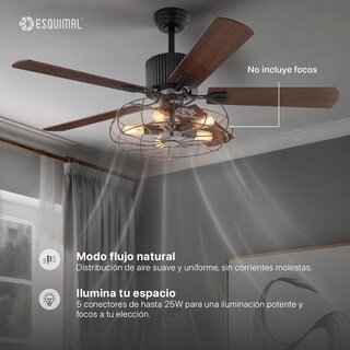 Foto 4 | Foto 4 | Esquimal Ventilador De Techo Con Luz Abanico 132 Cm Estilo Industrial Función Reversible Aspas De Madera 6 Velocidades Temp