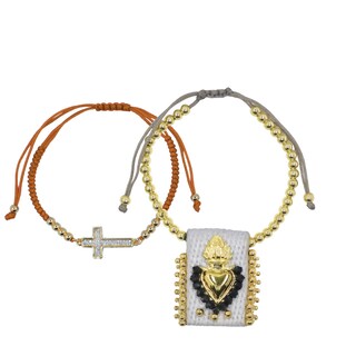 Foto 1 | Foto 1 | Set Mancini Pulseras Chapa De Oro 14k Corazón Y Cruz Dorada Y Roja.