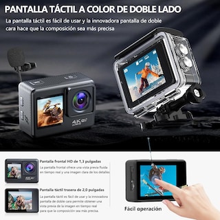 Foto 4 | Foto 4 | Ydoerkkl Cámara De Acción 4k Wifi Camara Deportiva Ultrahd Con 2‘’ Pantalla Táctil Y Pantalla Dua 40m Resistente Al Agua Eis 2
