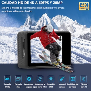 Foto 5 | Foto 5 | Ydoerkkl Cámara De Acción 4k Wifi Camara Deportiva Ultrahd Con 2‘’ Pantalla Táctil Y Pantalla Dua 40m Resistente Al Agua Eis 2