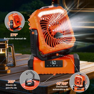 Foto 4 | Foto 4 | Spopal Ventilador Portátil Recargable Con Spray 20000mah 5 Velocidades Y Gancho 360° Luz Led Multifunción Temporizador Cont