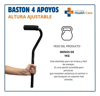 Foto 2 | Foto 2 | Baston 4 Apoyos Aluminio Altura Ajustable Color Negro