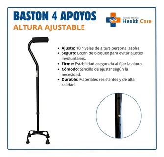 Foto 3 | Foto 3 | Baston 4 Apoyos Aluminio Altura Ajustable Color Negro