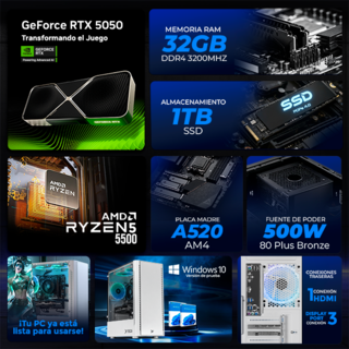 Foto 4 | Foto 4 | Pc Gamer Xtreme Pc Gaming Nvidia Geforce Rtx 5050 Amd Ryzen 5 5500 32gb Ssd 1tb Wifi W10 White Gaming 1080p Y Multitarea