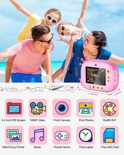 Foto 2 | Foto 2 | Cámara De Impresión Instantánea Para Niños Visualización De 2.4 Pulgadas Cámara Digital Hd De 12 Mp/1080p Niños Y Niñas De 3