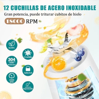 Foto 2 | Foto 2 | Batidora Portátil Sin Cable mini Licuadora  Licuadora De Batidos Con 12 Cuchillas  Para Batidos Y Smoothies zumos  Recargable  4